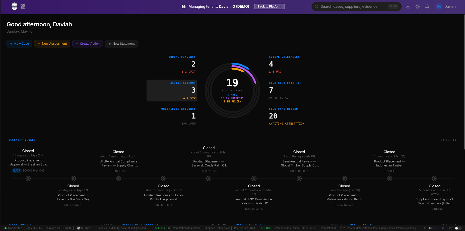 Daviah operations dashboard